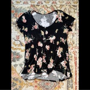 Torrid Black Floral Super Soft Babydoll Top